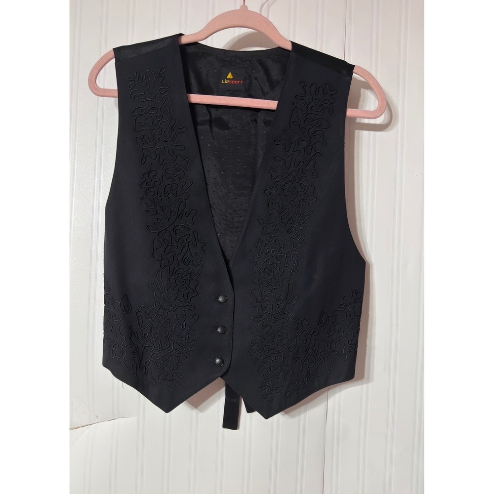 Lizsport Womens Black Soutache Embroidered Button Front Waistcoat Vest Size M